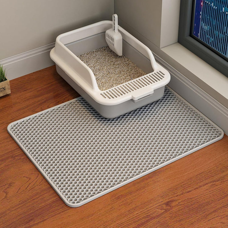 Cat Litter Mat, Double Layer Cat Litter Box Mat (24x18 Inch, Gray)