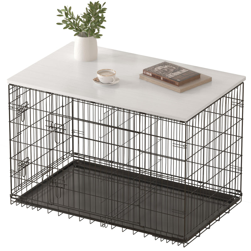 Piskyet Dog Crate Topper Wood Countertop for 48 42 36 30 24 inch Dog Cage, Dog Crate Cover,Dog Kennel Topper(Crate Not Include) (White, for 42 Inch Crate)