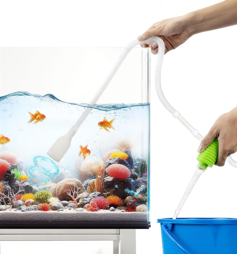 Luigi's Fish Tank Cleaner - Turtle Tank Accessories - Gravel Vacuum for Aquarium - Hand Siphon Hose to Remove and Change