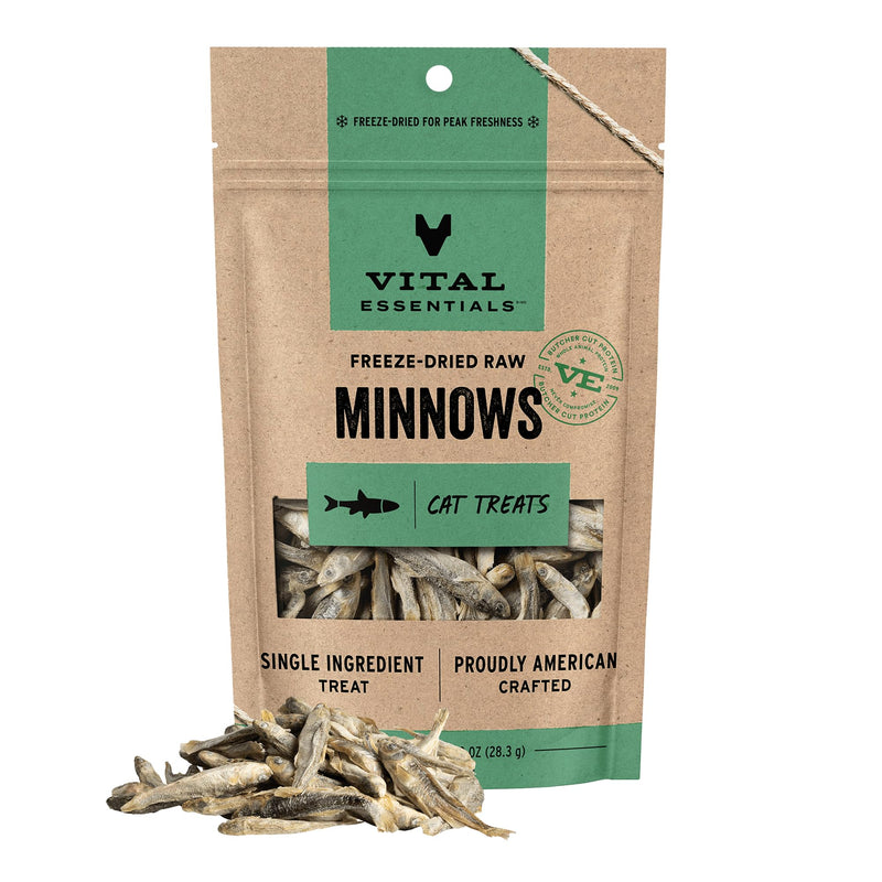 Vital Essentials Freeze Dried Minnows Cat Treats | Single Ingredient | Premium Quality | Grain Free, Healthy Treats for Cats, 1 oz Bag
