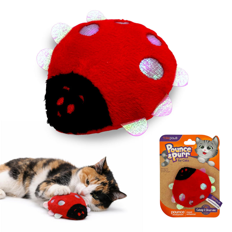 Pounce & Purr® Plush Cat Toys, Catnip & Silvervine Infused, Shiny Iridescent Accents, Interactive Play Toys for Cats & Kittens (Ladybug)