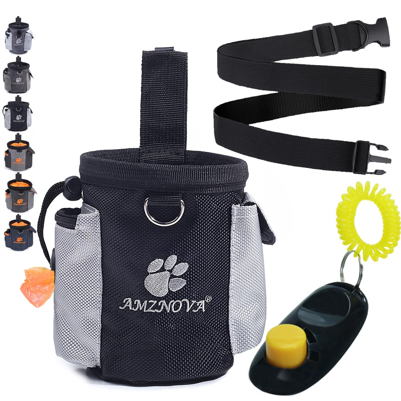 AMZNOVA Dog Treat Bag Treatnow Dog Treat Pouch, Training Pouch with Waist Belt & Clicker for Training & Walking, Waist Clip On Snack Fanny Pack for Pet, 3Cups, Black