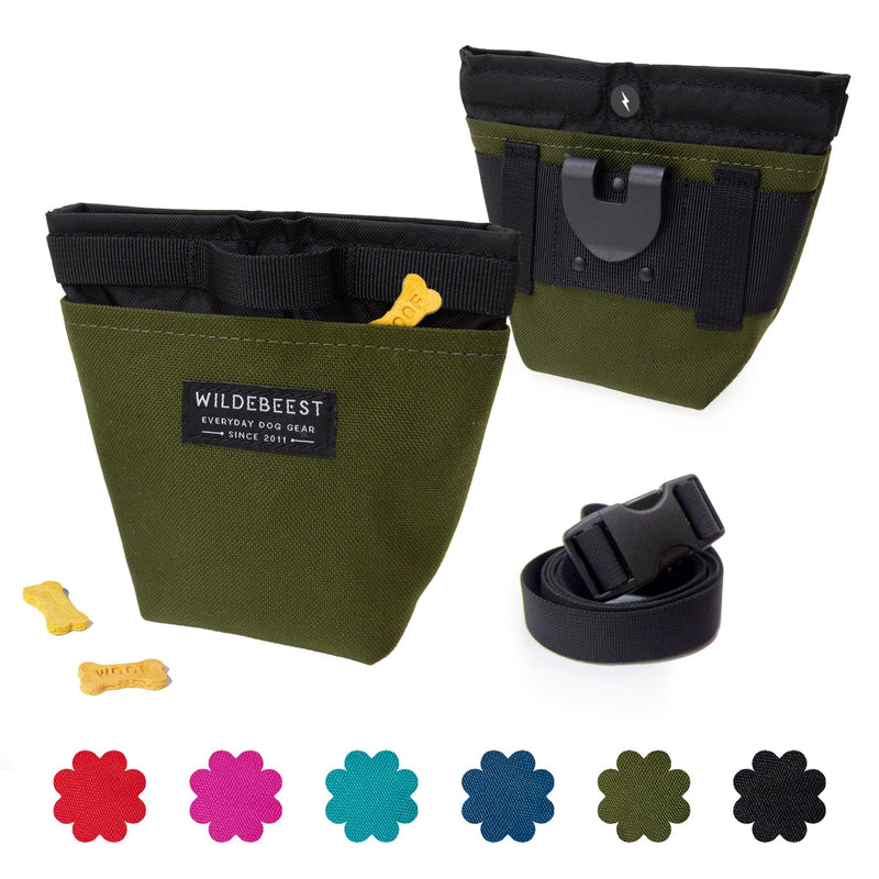Wildebeest Dog Treat Pouch, Dog Treat Bag, Dog Training Treat Pouch, Dog Travel Bag, Pet Treat Pouch, Magnetic Closure, 2 Water-Resistant Compartments, Detachable Waist Strap & Belt Clip