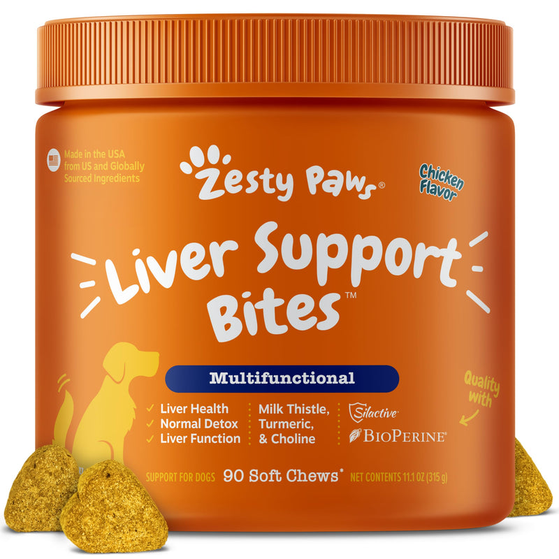 Zesty Paws Liver Support Supplement for Dogs - with Milk Thistle Extract, Turmeric Curcumin, Choline - Soft Chew Formula - for Dog Liver Function