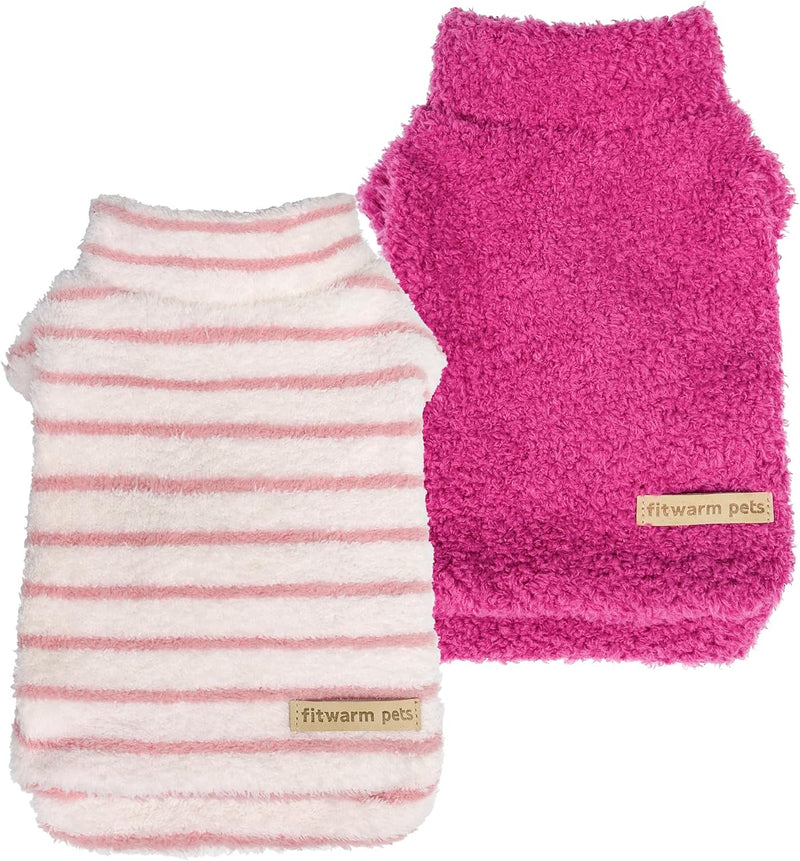 Fitwarm 2 Pack Striped Fleece Dog Sweater, Warm Winter Dog Clothes for Small Dogs Girl, Fuzzy Turtleneck Pet Outfit, Dog