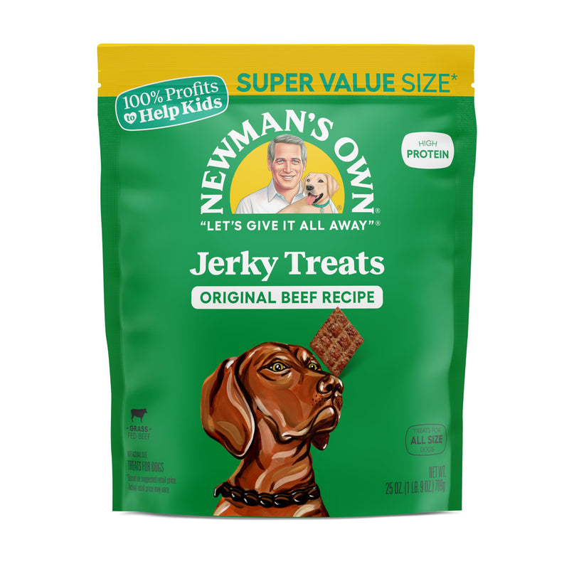 Newman's Own Original Beef Jerky Dog Treats, 25 oz Value Size Bag — High Protein, Grain Free, Grass-Fed Beef as First Ingredient, Chewy Wholesome Rawhide Alternative