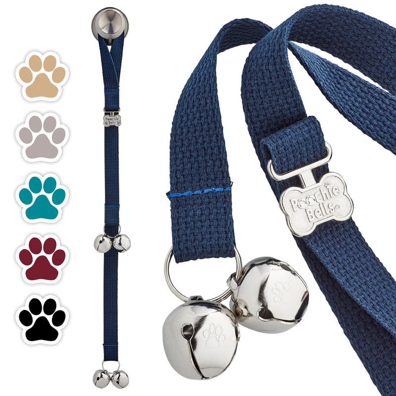 PoochieBells Dog Door Bells for Potty Training, Quick & Easy Puppy Potty Training Method Included, Handcrafted in USA with Loud, Paw-Safe Bells, Durable Cotton Webbing - Navy