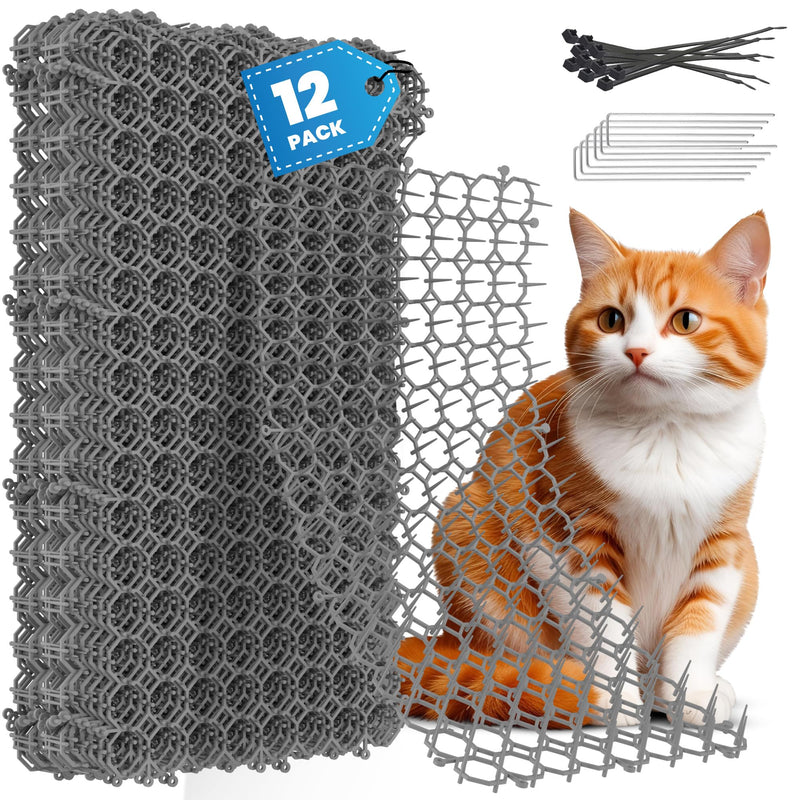 Petfolio 12 Pack Scat Mat for Cats - 16 x 8 Inch Cat Deterrent Mat with Spikes with 1 Inch Spikes, 6 Garden Staples & 10 Zip Ties. Pet Training Mat for Cat Repellent Indoor & Outdoor