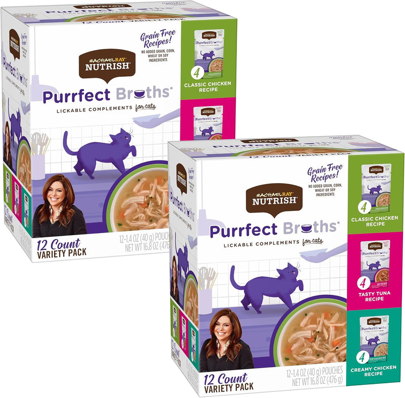 Rachael Ray Nutrish Purrfect Broths Wet Cat Food, Variety Pack, 1.4 Ounce Pouch (Pack of 24), Grain Free