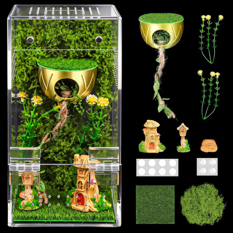 Jumping Spider Enclosure Kit, Vertical Acrylic Terrarium with Magnetic Door