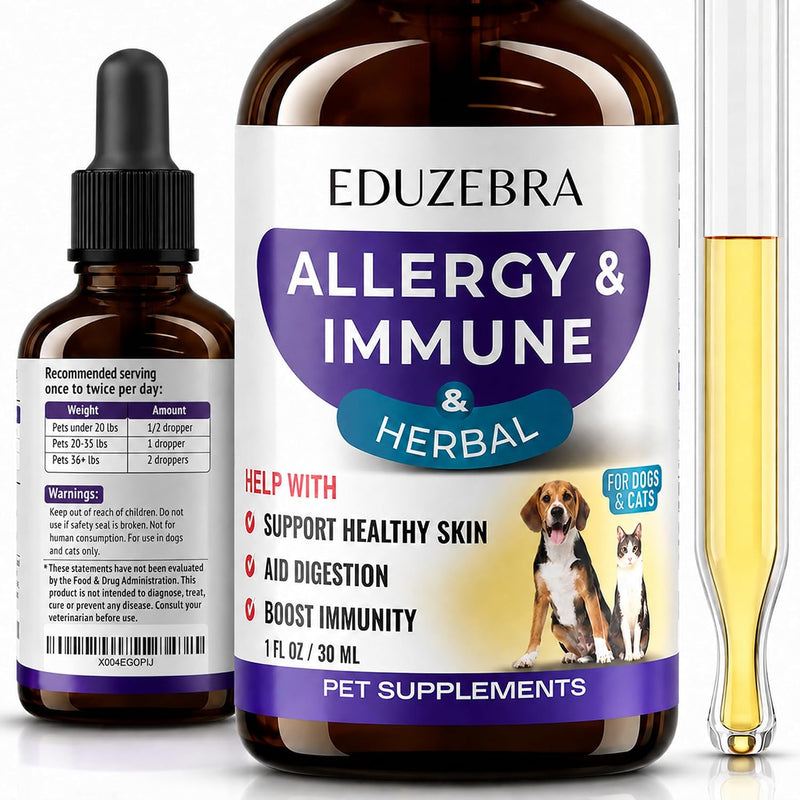 Dog Allergy Relief Drops, Cat Allergy Relief for Cats, Anti-Itch Supplement