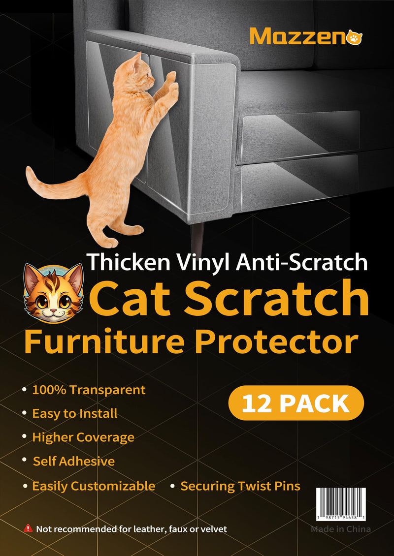 Cat Scratch Couch Furniture Protector: Thickened Protectors Sofa Guard from Cats Scratching - 12 Pack Clear Plastic Sticky Cover Anti Scratch Protection for Couches from Pet Claw