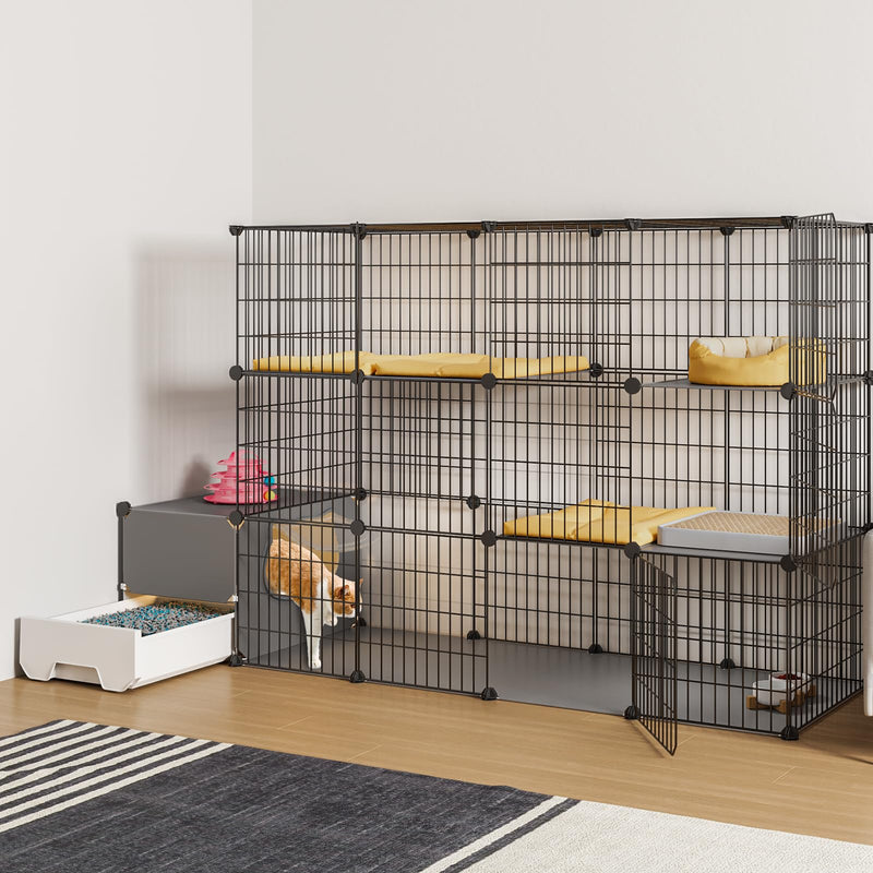 Oneluck Cat Cage with Litter Box,4-Tier DIY Enclosures Large Playpen Detachable Metal Wire Kennel Indoor Crate Large Exercise Place Ideal for 1-2 Cats (55.1