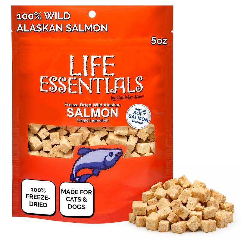 Life Essentials by Cat-Man-Doo | Salmon - 5oz. Bag | Freeze Dried Salmon Cat & Dog Treats | Healthy, Single Ingredient, Training Treats, High Protein