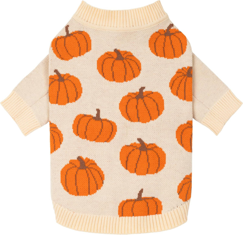 Fitwarm Pumpkin Dog Sweater, Thanksgiving Outfit for Small Dogs Boy Girl, Pet Outfit, Orange, Beige