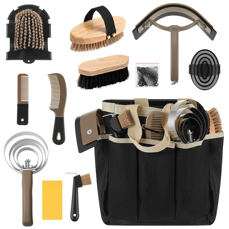 Abbylike 12 Piece Horse Grooming Kit with Organizer Tote Bag Brush Sets for Derby Day Show Horses Professional Tools for