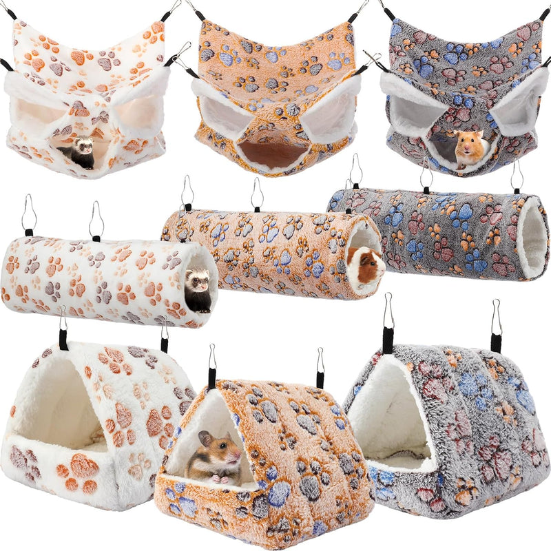 Abbylike 9 Pieces Rat Hammock 3 Tier Guinea Pig Ferret Hammocks Small Pet Hanging Tunnel Glider Toy Guinea Pig Ferret Hi
