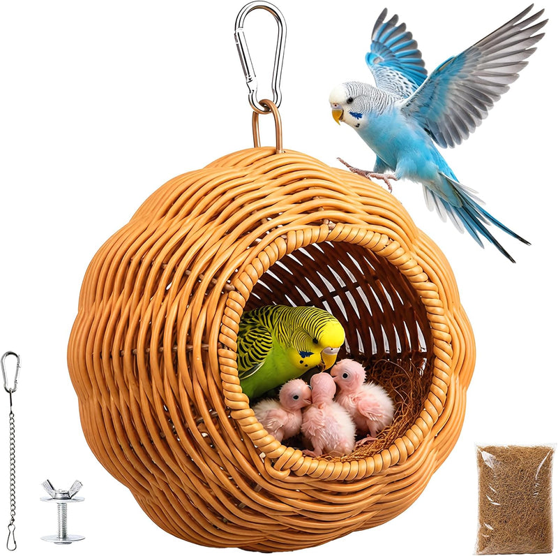 Bird Nest for Cage, Hanging Rattan Parakeet Nest,Washable Breathable