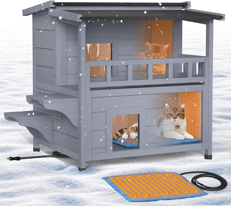 Wooden Heated Cat House for Outside for Stray Feral Cats
