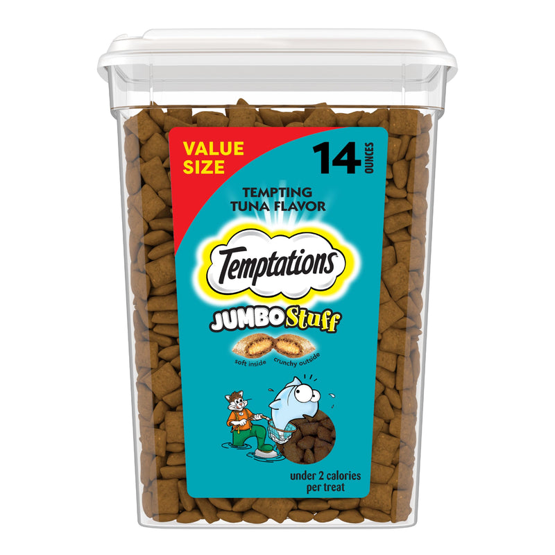 Temptations Jumbo Stuffed Cat Treats, Crunchy and Soft Cat Treats, Tempting Tuna Flavor, 14 oz. Tub