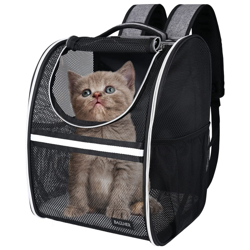 BAGLHER Pet Carrier Backpack, Ventilated Design, Pet Travel Backpack with Comfortable Shoulder Straps, Thicker Bottom Support, Two-Way Entrance Pet Carrier Backpack, Black