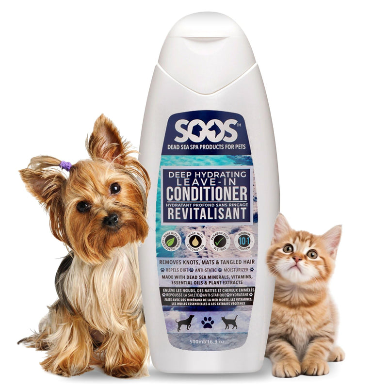 Soos Pet Deep Hydrating Leave-in Conditioner for Dogs & Cats | Natural Dead Sea Minerals | Skin Moisturizer, Polish Deeply, Reduces Shedding | Vitamins for Healthy Skin & Coat - 500ml