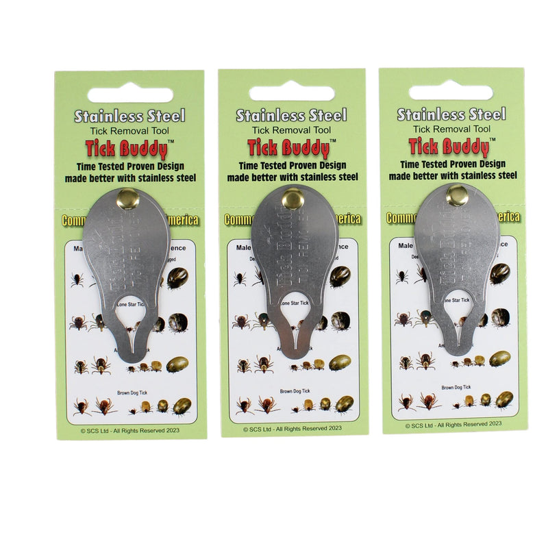 Tick Buddy (Three Pack) Stainless Steel Tick Removal Tool for Dogs Cats Pets and People
