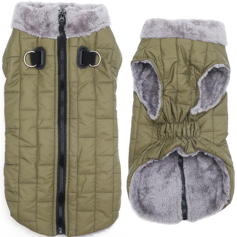 JoyDaog Warm Fleece Dog Coats with Durable Harness Buitl in D-Ring,Waterproof Puppy Jacket for Small Dogs,Dog Vest for Cold Winter,Green M
