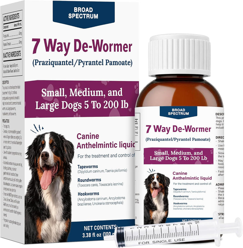 Dewormer for Dogs, with Praziquantel & Pyrantel Pamoate, Helps Control Tapeworms, Roundworms & Hookworms, Dog Wormer Liq