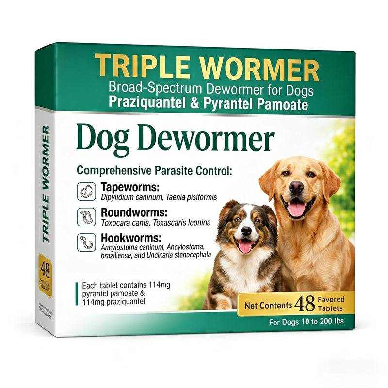 Dewormer for Dogs, Pyrantel Pamoate and Praziquantel for Tapeworms, Roundworms & Hookworms, Broad Spectrum Dog Dewormer Tablet for Small, Medium and Large Dogs - 48 Tablets
