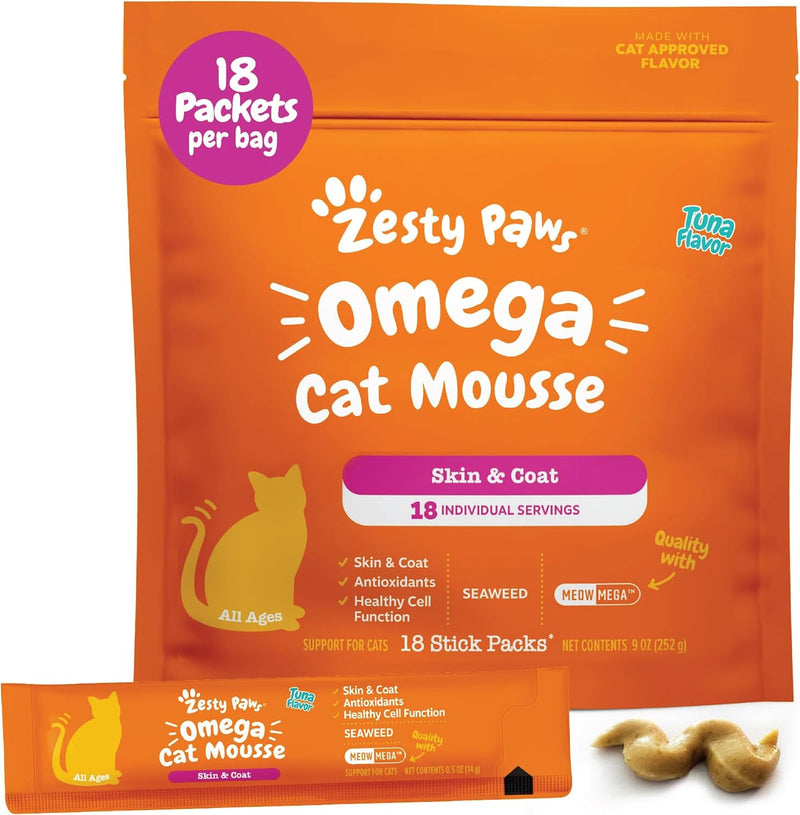 Zesty Paws Cat Fish Oil Mousse - for Skin & Coat, Tuna 18 Ct