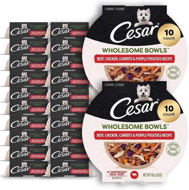 Cesar Wholesome Bowls Adult Wet Dog Food,Beef,Chicken,Purple Potatoes & Carrots,Wet Food for Dogs,3 Oz. Bowls