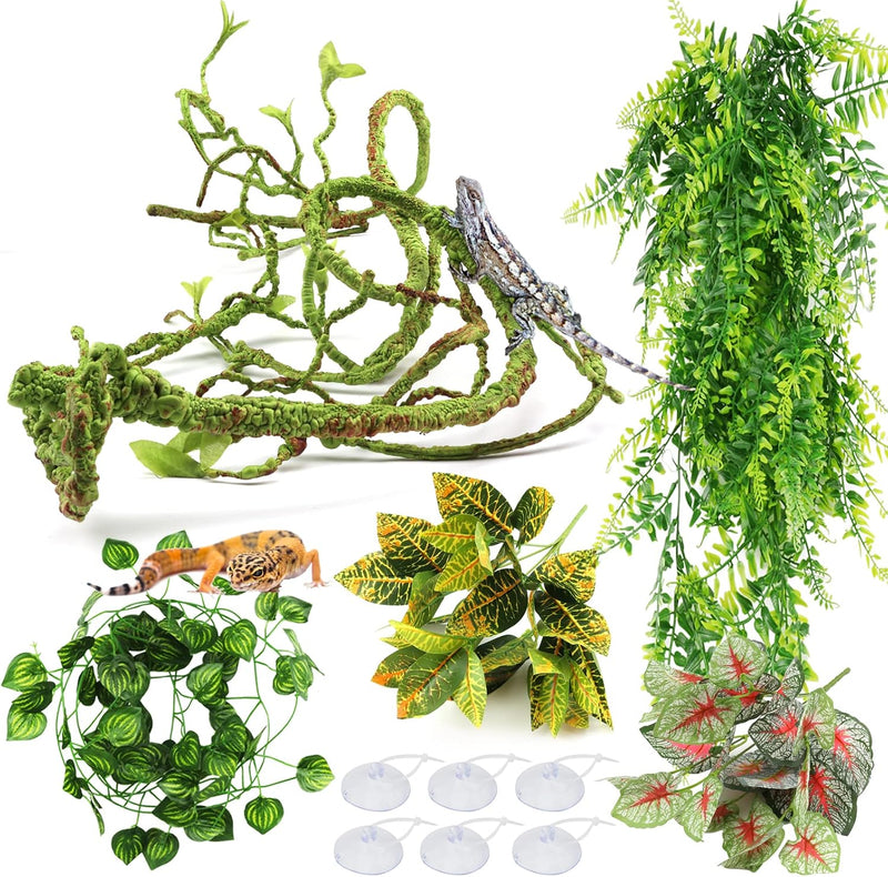 Reptile Plants, Terrarium Hanging Plant Vines Artificial Leaves Reptile Hide, Leopard Gecko Tank Accessories, Terrarium