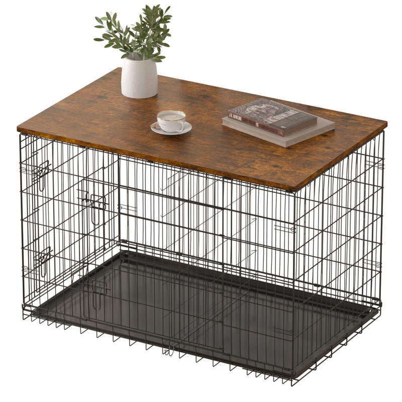 Piskyet Dog Crate Topper Wood Countertop for 48 42 36 30 24 inch Dog Cage, Dog Crate Cover,Dog Kennel Topper(Crate Not Include) (Rustic Brown, for 36 Inch Crate)