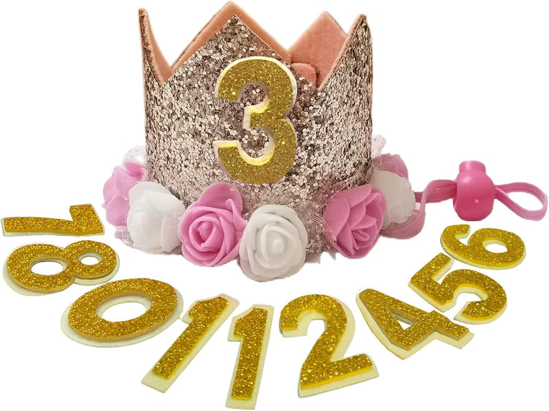Dog Birthday Hat, Adjustable Gold Crown Hat with Numbers