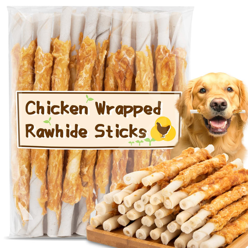 MAQIHAN Chicken Wrapped Rawhide Dog Treats - Hide Twists Chicken Wrapped Rawhide Sticks, Pet Chew Snacks Hide Sticks Training Reward Treats for Puppy, Small Dogs