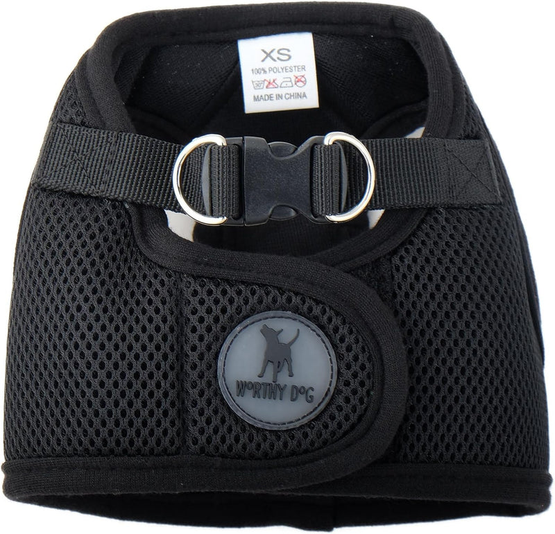 THE WORTHY DOG Easy Step-in Mesh Harness for Medium Dogs, Black