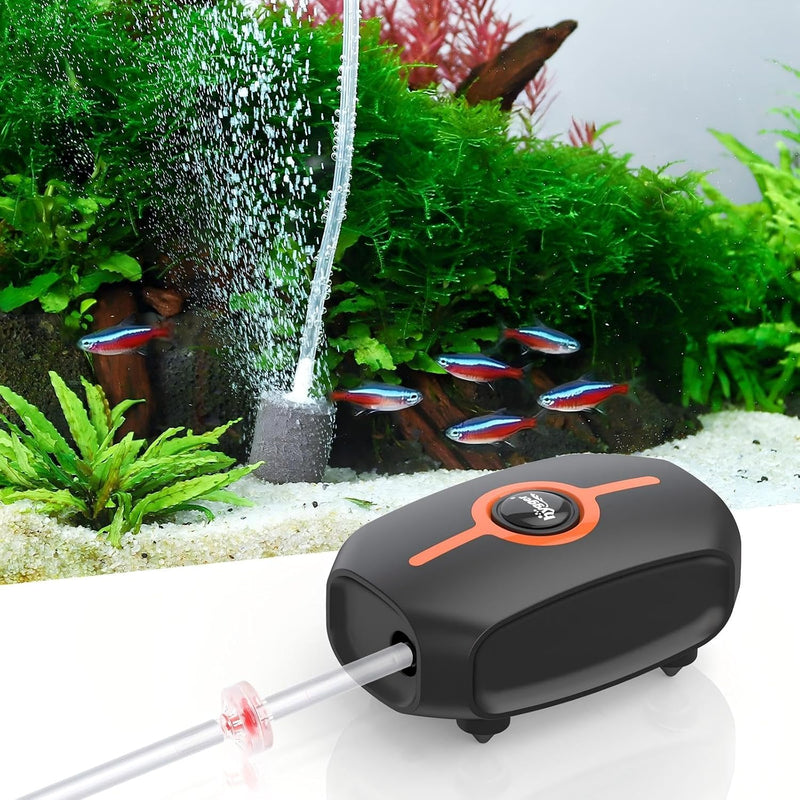 hygger Ultra Quiet Aquarium Air Pump, 2W Fish Tank Air Pump with Accessories, Powerful Oxygen Aerator Pump with Air Ston