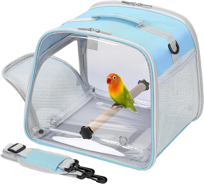 Small Bird Carrier, Large Window Travel Cage with Stand and Easy Clean Tray for Parrot Parakeet Cockatiels, Lightweight