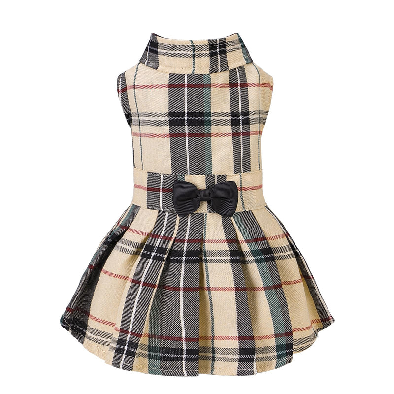 PUPTECK Classic Plaid Dog Dress Cute Puppy Clothes Outfit Small
