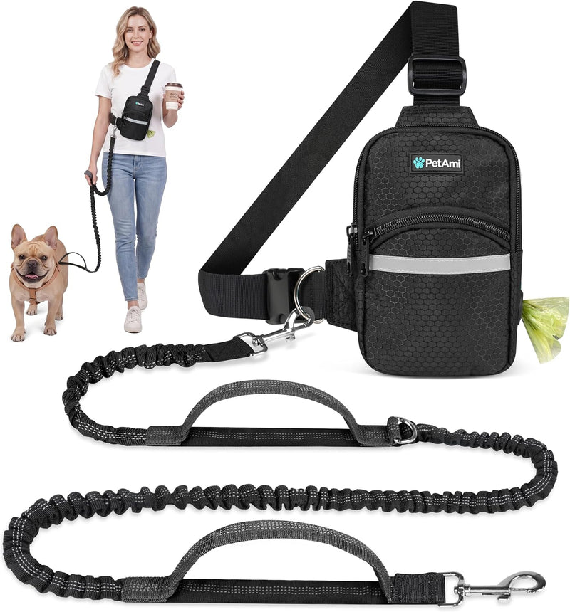PetAmi Crossbody Bag Hands Free Dog Leash with Poop Bag Dispenser