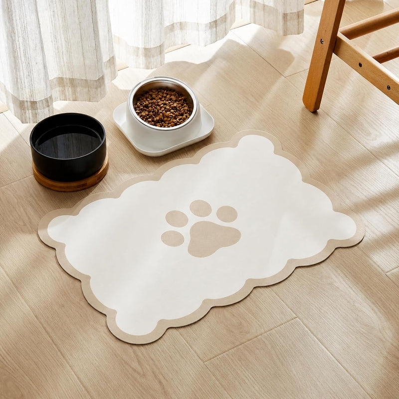 Ralxion Scalloped Dog Feeding Mat, Absorbent Mats for Dog Food and Water Bowl, Dispenser, Cute Elegant Aesthetic Khaki Beige Scallop Pet Placemat for Dogs, Cats, Puppy Accessories, 14