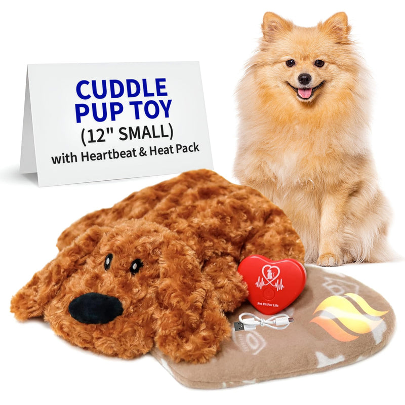 Pet Fit For Life Cuddle Pup Toy with Heartbeat & Heat Pack - USB Rechargeable Cuddly Dog Sleep Aid - Calming Comfort for Anxiety Relief - Safe, Huggable Pet Crate Training Aid - Small (12