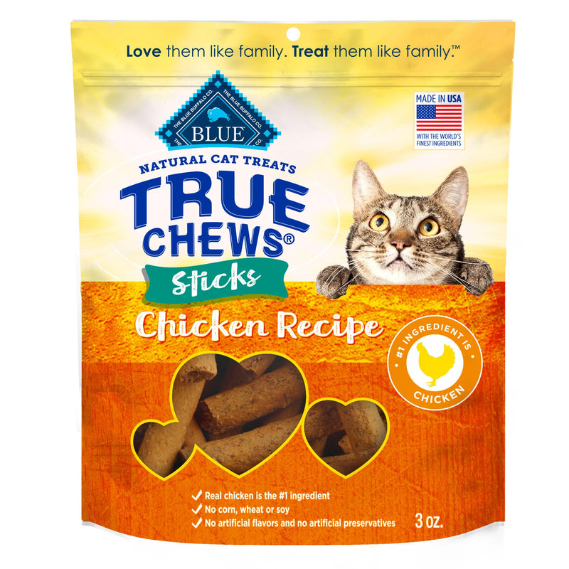 Blue Buffalo True Chews Sticks Natural Cat Treats, Chicken Recipe, Meaty & Savory Treats Made in The USA, 3-oz Bag