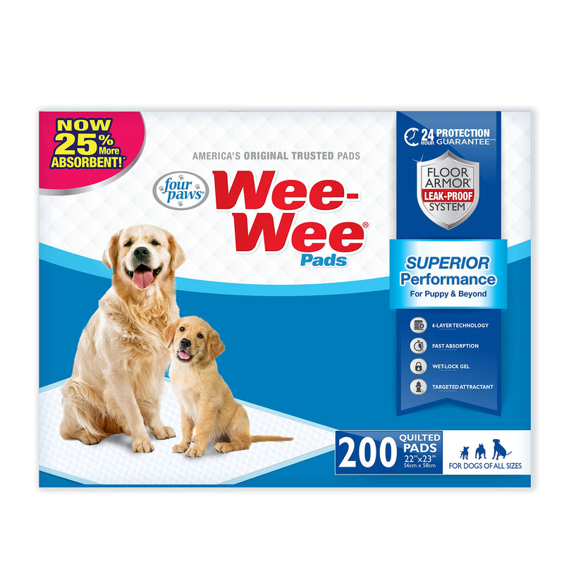 Four Paws Wee-Wee Superior Performance Unscented Pee Pads for Dogs & Puppies, Quilted Leak-Proof Dog Housebreaking Potty Training Floor Protection, 22