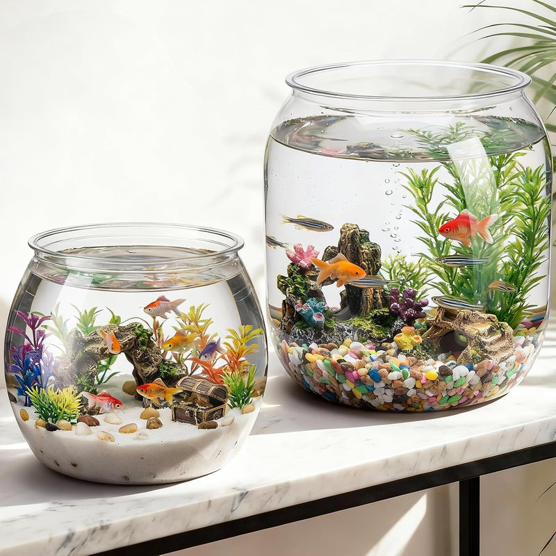 2 Pcs 4 Gallon & 1 Gallon Plastic Fish Bowl Large Round Clear Betta Aquarium Fish Tank Shatterproof Goldfish Bowl Hydrop