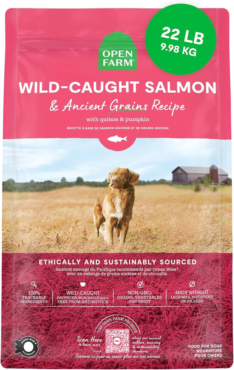 Open Farm Ancient Grains Dry Dog Food, Wild Caught Salmon Kibble, 22lb Bag