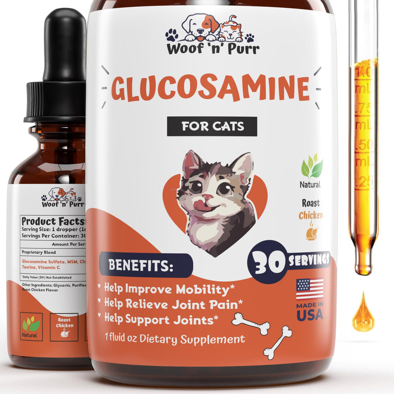 Glucosamine for Cats - Cat Glucosamine - Glucosamine for Cats Liquid - Cat Joint Supplement - Joint Supplement for Cats - Cat Joint Pain Relief - Joint Support for Cats - 1 fl oz - Chicken Flavor