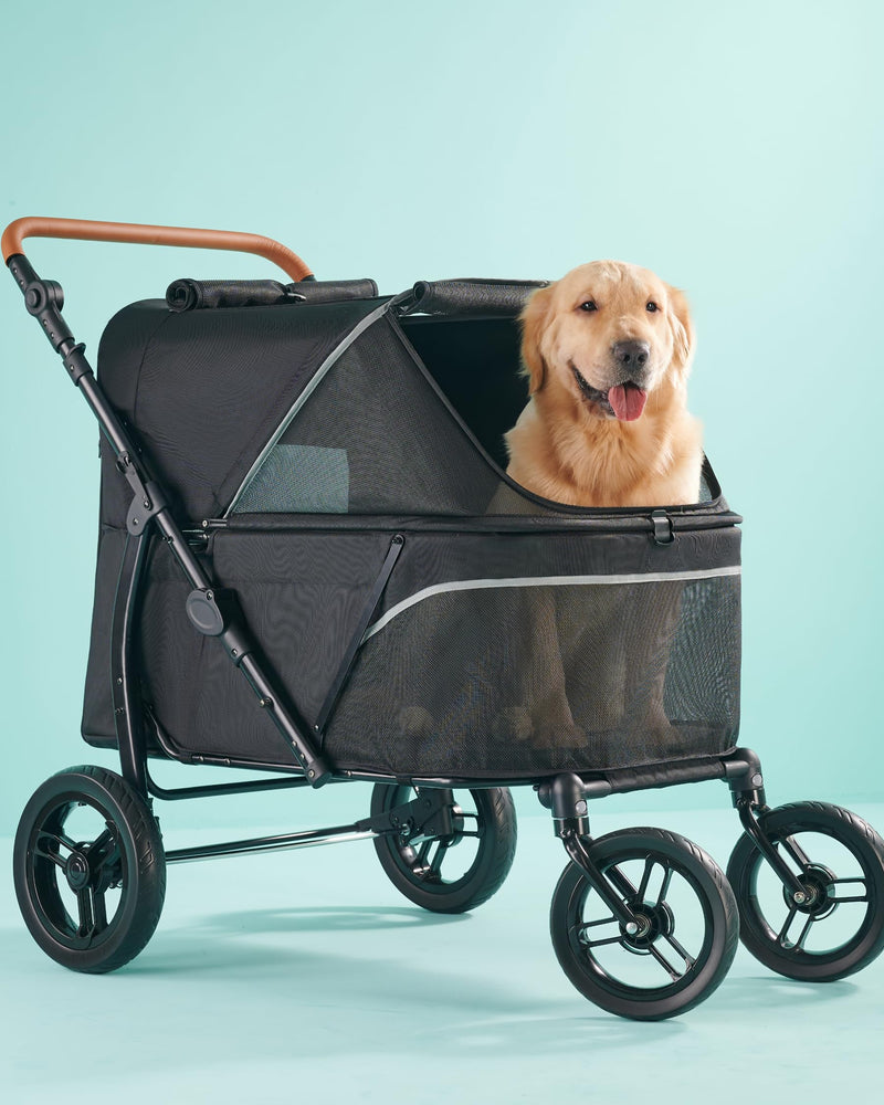 Zoosky Pet Stroller for Large Dogs up to 110lbs, Large Pet Stroller for Multiple Pets, All-Terrain with Adjustable Handle & Mesh Dual-Window, 1680D Waterproof Oxford Fiber