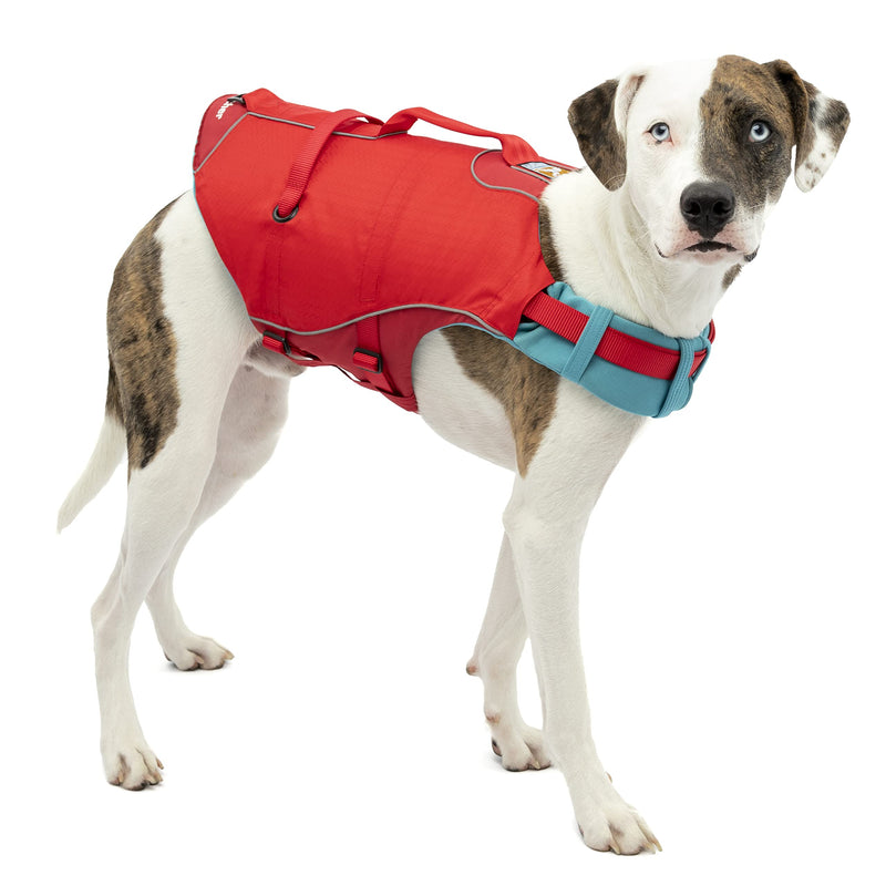 Kurgo Surf n’ Turf Dog Life Jacket - Flotation Life Vest for Swimming and Boating - Dog Lifejacket with Rescue Handle and Reflective Accents - Machine Washable - Red/Blue, Medium